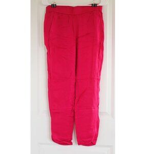 Zara Hot Pink Silky Pants Size Small Tapered Leg Pull On Tulip Hem NWOT